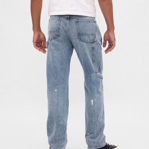 Pantalon en jean décontracté pour homme, coupe droite slim, logo brodé, denim délavé de haute qualité - Product Image 2