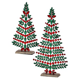 Christmas <b>Tree</b> Decor <b>With</b> Green Leaves And Red Berries Tabletop Indoor Display Pine <b>Tree</b> Shape - Product Image 1