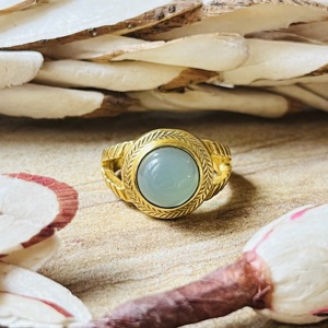 Trendy Blue Chalcedony <b>Ring</b> Boho Geometric <b>Rings</b> Textured Brass Jewelry For Women <b>Gold</b> Plated Statement Jade <b>Cocktail</b> Wholesale - Product Image 2