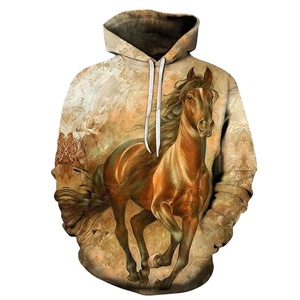 Conjunto de sudadera informal para hombre, novedad de 2025, 3D Sudadera con capucha con estampado de Otoño de caballo de Animal, ajuste holgado y elegante - Product Image 1
