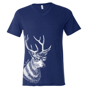 High Quality Custom <b>Men's</b> V-Neck T-Shirt Short Sleeve Cotton Jersey Printed Deer With Glasses <b>Animal</b> Pattern Casual Regular Fit - Product Image 3