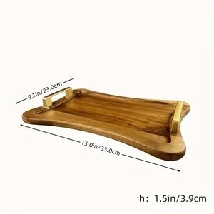 Plateau de rangement et de service élégant en bois avec design incurvé lisse, poignée facile à saisir, idéal pour servir des fruits et des collations, parfait pour la décoration de la cuisine. - Product Image 6