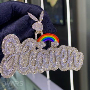 Pendentif personnalisé avec initiale en moissanite VVS pour homme, en argent 925 plaqué or, bijoux de luxe hip-hop, Dvars Diamond - Product Image 3