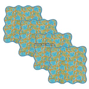 Dinner Scallop Napkins <b>Wood</b> <b>Block</b> Print Customizable Square Embroidered Scallops Mix Match Indian Floral Hand <b>Block</b> Printed - Product Image 5
