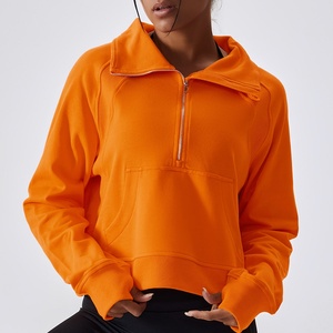 Women's Oversized Cropped Fleece Sweatshirt With Zipper <b>Stand</b> Collar <b>Drop</b>-Shoulder Long Sleeve - Product Image 6