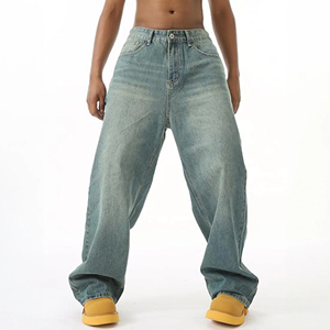 Pantalones vaqueros anchos de mezclilla para hombre, estilo streetwear, de corte recto, lavados, a precio económico - Product Image 1