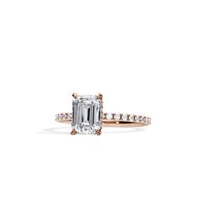 Emerald Cut Diamond Engagement Ring 14k Gold plated Prong Setting Pave Band Women's Floral Style - Product Image 4