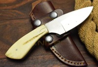 Couteau de chasse à lame fixe en acier au carbone fait main, manche en os, manche intégral, pour survie en extérieur et camping, avec étui en cuir – Offre Spéciale DIY OEM