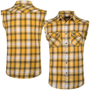 Service OEM – Nouveaux T-shirts sans manches en flanelle pour hommes, en coton, anti-plis, doux et confortables, grandes tailles, avec empiècements, pour le printemps - Product Image 3