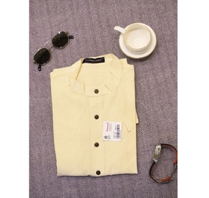 Men Stylish Plain Cotton <b>Purple</b> Shirt Short Sleeve Stand Collar Comfortable Casual Outfit Available in Various Sizes for Men - Product Image 3