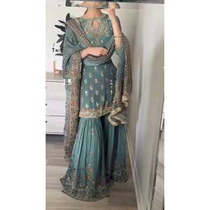 Conjunto de Top Azul, Pantalones Palazzo y Dupatta para Mujer, con Bordado Intenso, para Fiestas - Product Image 2