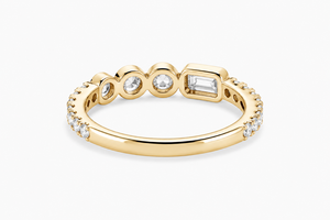 Anillo de banda con diamantes cultivados en laboratorio, esmeralda y corte redondo, engastado en bisel, para mujer, oro de 10K, 14K, 18K, plata de ley 925, 935 - Product Image 4