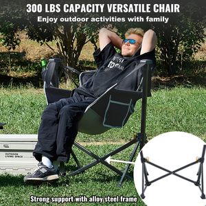 Sedia da Campeggio Reclinabile con Portabicchieri e Borsa Portaoggetti, Poggiatesta, Capacità 136 Kg, Sedia a Dondolo Pieghevole per Avventure all'Aperto - Product Image 6