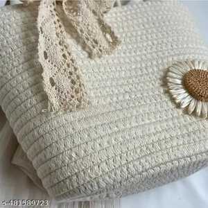 Sac cabas en paille pour femme, style bohème avec décoration florale, sac de plage léger, décontracté, ouvert, deux poignées, prêt à être expédié - Product Image 3