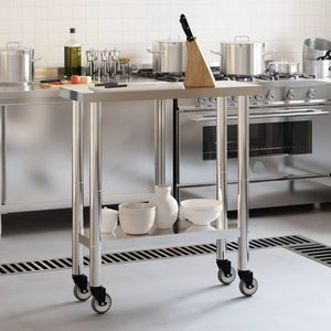 Tavolo da lavoro cucina commerciale con ruote 32.5 \ "x11.8 \" x33.5 \ "fabbricazione in acciaio inox - Product Image 3