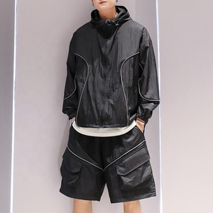 Custom Logo Winter 2-Piece Sports Zip-Up <b>Hoodie</b> & Casual Shorts Set Polyester/Nylon <b>Lightweight</b> Breathable Reflective Printing - Product Image 3