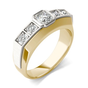 Classic Two Tone Gold Diamond Engagement <b>Ring</b> With Prong <b>Set</b> Round Stones Geometric Design For <b>Women</b> - Product Image 3