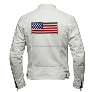 Veste de motard en cuir avec drapeau américain blanc et noir |   Blouson bomber vintage style Michael Hoban, drapeau américain, patriotique et très volumineux - Product Image 1
