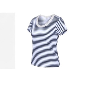 Women's Casual Cap Sleeve Scoop Neck T Shirt Blue And White Striped Short Sleeve Tee supplier from Bangladesh - Product Image 2