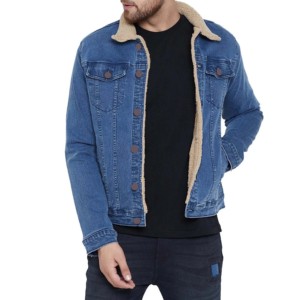 Denim <b>Jackets</b> Fur <b>Lining</b> Breathable Sherpa <b>Fleece</b> <b>Lining</b> Winter Custom Design Denim Rain <b>Jacket</b> Boys Stand Collar Streetwear - Product Image 2