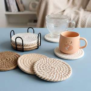 Polyester Cotton Coasters White Trim Modern Style <b>Heat</b> Resistant Insulated Non-Slip Eco-Friendly 10cm Diameter Mats <b>Pads</b> 12mm - Product Image 1