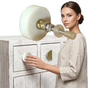 Modern <b>White</b> Bone Horn and Wood Cabinet <b>Knob</b> with Brass Base for Cabinets Drawers Wardrobes - Product Image 3