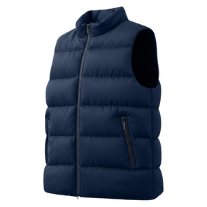 Chaleco Acolchado Azul Marino para Hombre, Cuello Alto, Cierre de Cremallera, Cortavientos, Informal, Ropa de Invierno, Relleno de Poliéster, Bolsillos, Largo Regular - Product Image 6