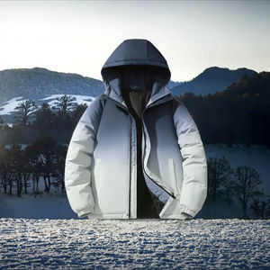 Chaqueta Acolchada Corta con Capucha para Hombre, Informal, de Invierno, Blanca, Rellena de Poliéster, con Cuello Alto, para Actividades al Aire Libre, Montañismo y Estudiantes - Product Image 3