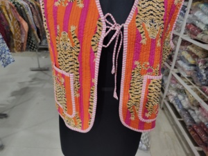 Tiger stripe print Floral Quilted Cotton Bomber Vest Reversible Breathable <b>Short</b> Sleeve <b>Jacket</b> for Women gift for her - Product Image 5