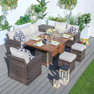 Juego de Sofás para Patio de 7 Piezas con Brasero de Gas y Mesa de Comedor con Contenedor de Hielo para Comer al Aire Libre - Product Image 1