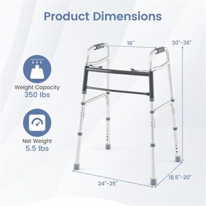 Deambulatore Pieghevole Leggero e Resistente a 2 Pulsanti, Altezza Regolabile su 7 Livelli (76-91 cm), Capacità 159 kg - Product Image 6