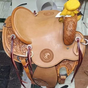 Silla de montar de cuero genuino para equitación western, para carreras de barriles, con cabezada a juego, para mayoristas, de temporada - Product Image 1