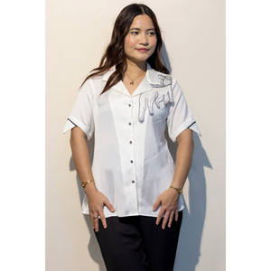 WHITNEY Camisa blanca de media manga para mujer, top informal de ajuste elegante para uso diario, tela ligera - Product Image 2