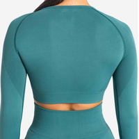 Ensemble de yoga sans couture pour femme : Leggings taille haute et haut court à manches longues, couleur unie, tenue de sport complète pour le fitness