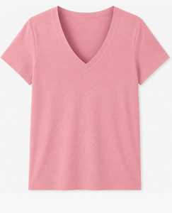 Camiseta Casual de Verano para Mujer, Ecológica, Color Rosa, Cuello en V, Manga Corta, Corte Regular, Lisa - Product Image 2