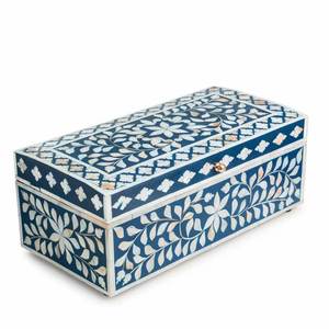 AL MALIK CRAFT AMC Rectangular Wooden Jewelry <b>Box</b> with Blue White <b>Floral</b> Inlay Pattern for Storage 0-1L Capacity - Product Image 3