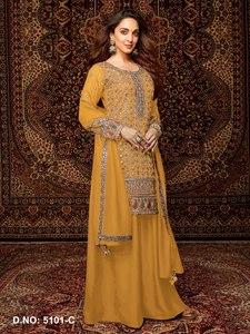 Ensemble Salwar traditionnel brodé doré avec dupatta, coupe ample longue jusqu'au sol, tenue indienne et pakistanaise pour femme - Product Image 2