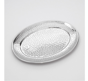 Wholesale Custom Logo Hammered Design <b>Silver</b> Stainless Steel Serving <b>tray</b> Oval Shape Food Grade Storage Dishwasher Safe <b>Tray</b> - Product Image 1