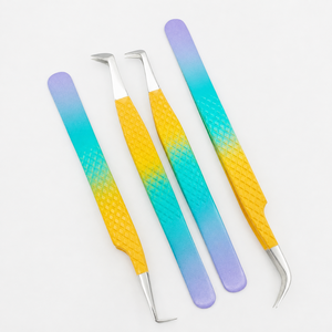 Rainbow Gradient Angled Precision Tweezers Set for <b>Eyelash</b> Extension, Lash Isolation and Professional Beauty <b>Applications</b> - Product Image 3