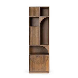 Étagère bibliothèque moderne en bois avec design incurvé, meuble de rangement autoportant pour salon et bureau à domicile - Product Image 2