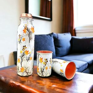 Vintage Floral Pattern <b>Metal</b> <b>Water</b> <b>Bottle</b> with Copper Lid Portable Travel Drinkware - Product Image 6