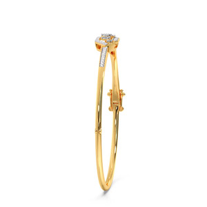 Geometric <b>Frame</b> Diamond Bangle with Yellow Gold Slim Band and <b>Floating</b> Triple Stone Center Design - Product Image 3