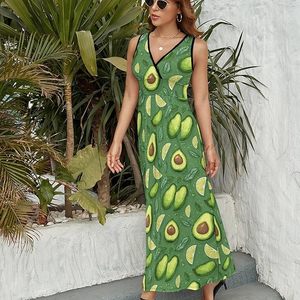 Vestido largo con estampado de limones para mujer, vestido largo bohemio con cuello en V profundo, vestido sin mangas con corte en A, vestido informal de verano, vestido hawaiano fresco - Product Image 3