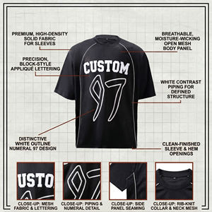 เสื้อยืดคัสตอม 97 เมช ทรงโอเวอร์ไซส์ สำหรับผู้ชาย ระบายอากาศได้ดี แขนยาว คอกลม ผ้าเจอร์ซีย์ 100% คอตตอน แห้งเร็ว ไม่เป็นขุย สีดำ - Product Image 4