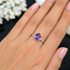Anillo de Amatista Natural con Corte de Pera, Plata de Ley 925, Anillo de Piedras Preciosas Hecho a Mano, Joyería de Amatista Morada para Mujer - Product Image 6