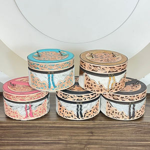 Best Seller Genuine Cowhide Jewelry <b>Box</b> Set Floral Design Tooled Leather Makeup Organize Travel Vanity Case <b>Gift</b> Storage <b>Box</b> Set - Product Image 4