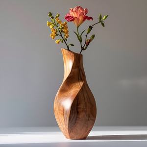 Jarrón de Madera Hecho a Mano, Jarrón Decorativo para Flores, Color Marrón Rústico, Cilíndrico, Decoración para el Hogar, para Flores Secas - Product Image 3