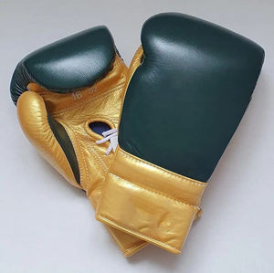 Guantes de Boxeo Profesionales de Cuero Genuino de 8oz a 16oz, Guantes de Entrenamiento y Sparring de Cuero Premium, Verde y Dorado - Product Image 4