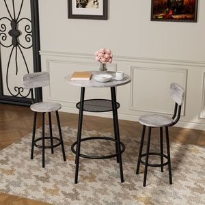 Set di 3 Tavoli da Bar Rotondi con Schienale Divisorio, Piccolo Tavolo da Pranzo e Tavolo per Colazione, 2 Sgabelli, Arredamento per Cucina - Product Image 2