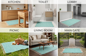 Tapis de porte extérieur rectangulaire rayé, style bohème, tissage plat, imperméable, avec support en caoutchouc, multicolore, idéal pour tapis de couloir de cuisine - Product Image 5